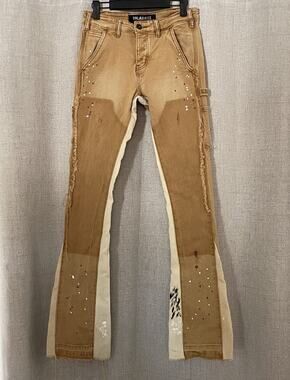Valabasas Carpenter Stacked Flared Splatter Distressed Brown Jeans Men's NWOT
